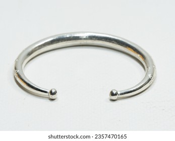 Handmade silver bangle on white background, Hmong Silver bracelet