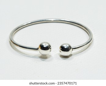 Handmade silver bangle on white background, Hmong Silver bracelet