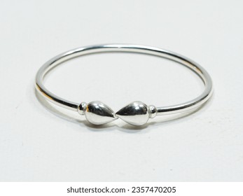 Handmade silver bangle on white background, Hmong Silver bracelet