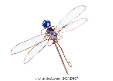 Handmade Stained Glass Dragonfly Isolated On White