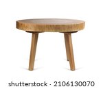 handmade table made of natural elm wood, isolated on a white background