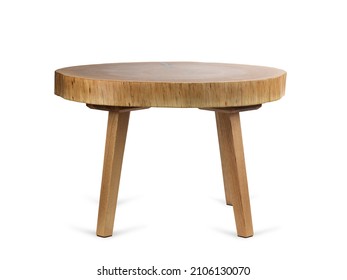 handmade table made of natural elm wood, isolated on a white background