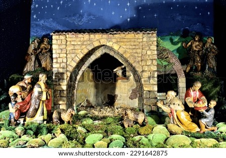 Handmade traditional Czech Christmas nativity scene to celebrate Christmas and the birth of Jesus Christ