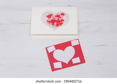 Handmade Valentine Greeting Card. DIY For Kids, Children, Speb By Step. Valentine's Day. Step