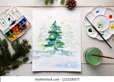 Aquarell Tannen Baum Hand Gezeichnet Und Gemalt Stock Photos Images Photography Shutterstock