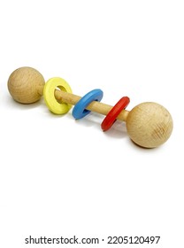 Handmade Wooden Dumbell Rattle, Dumbell Rattle, Gym Weight Wooden Baby Rattle And Teething Toy, Natural Wood