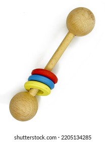 Handmade Wooden Dumbell Rattle, Dumbell Rattle, Gym Weight Wooden Baby Rattle And Teething Toy, Natural Wood