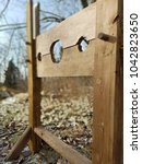 handmade wooden medieval stockade, pillary