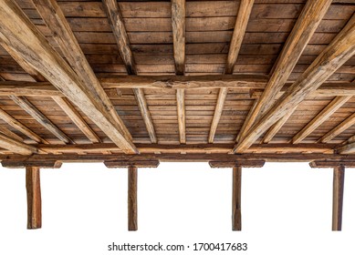Handmade wooden roof from inside isolated on white background