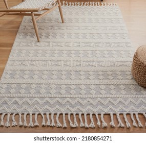 Handmade Wool Rug With Geometric Pattern.