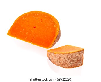 Handmaid Farm Cheese Slice With A Bite On Pure White Background