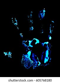 Handprint On Black Background Handprint Ultraviolet Stock Photo (Edit ...