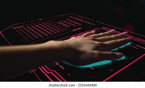 Handprint scan denying system access launching unsuccessfully identification. Protection program banning hacker personal biometrical data verification process. Modern futuristic security clostup - Powered by Shutterstock - Get 15% off with code: PIKWIZARD15