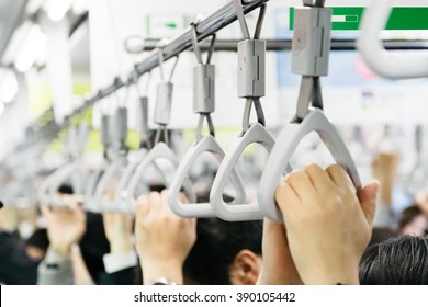 Handrail Of The Japanese Train During Rush Hour