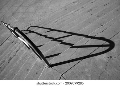 Handrail And Shadow On Flight Of Steep Stairs Might Induce Vertigo In Some (monochrome Image).