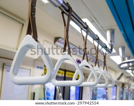 Handrails in subway City Transportation. Avoid the spread of coronavirus on public transport