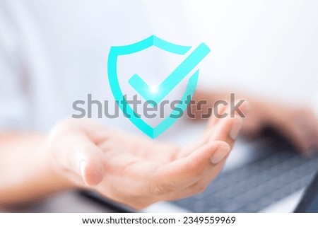 Hands accepting warranty icons The concept of quality assurance of business services. Approval of qualified guarantees or secure access system concepts.