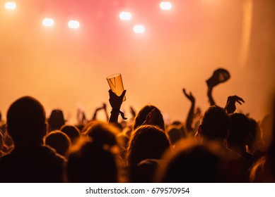 Hands In The Air On Party Concert On Summer Festival - Someone Holding Glass Of Beer In The Air