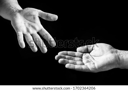 Hands begging for help. Empty hand isolated. Charity symbol gesture background. Man asking for money. Waiting for salvation. God have mercy on us people.