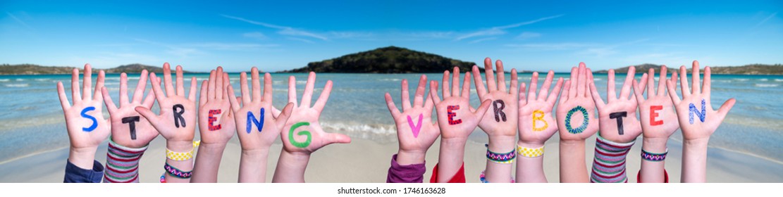 Hands Building Word Streng Verboten Means Strictly Forbidden, Ocean Background - Shutterstock ID 1746163628