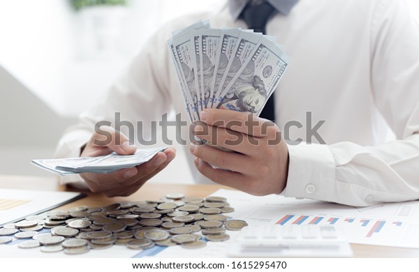 Hands Businessman Holding Large Amounts Money Stock Photo 1615295470 ...