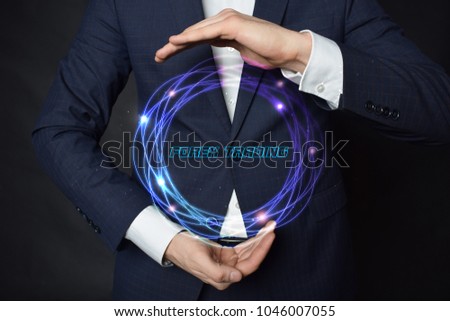 Hands Businessman Neon Circle Inscription Forex Trading Stock Photo - 