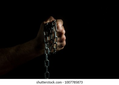 Hands Chained Chains Isolated On Black Stock Photo 1007785873