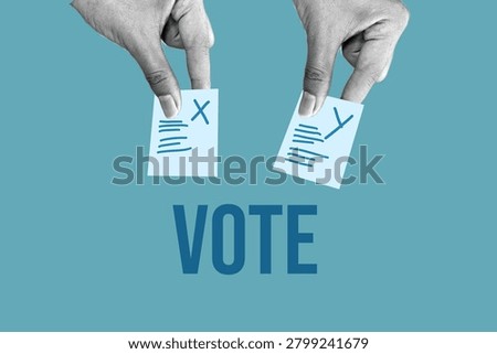 Hands choosing between ballot options representing voting, elections, democracy, and political decision making.