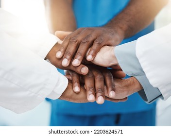 Hands, Collaboration And Diversity Team Of Doctors Together In Partnership, Support And Teamwork. Solidarity Of A Medicine Group Of People, Hospital Nurse And Medical Healthcare Worker Or Employee