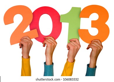 	hands with color numbers shows future year 2013