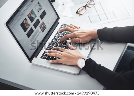 Similar – Image, Stock Photo Female hands typing on laptop keyboard.