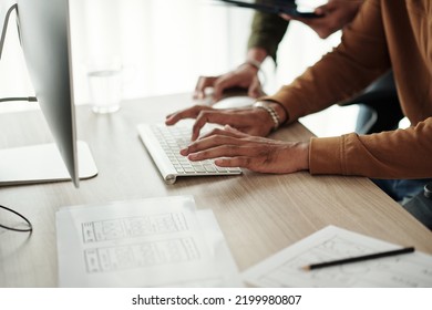 Hands Of Developer Writing And Debugging Code On Computer In Office