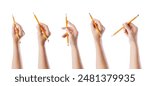 Hands at different angles holding pencil on isolated white background