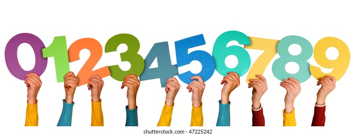  hands with different numbers, isolated on white background