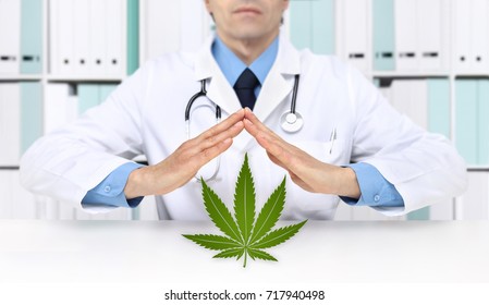 Hands Doctor With Marijuana Medical Cannabis Icon