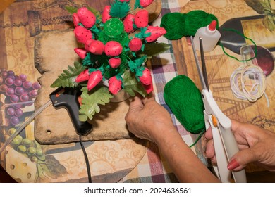 Hands Of An Elderly Woman Doing Crafts. Occupational Therapy