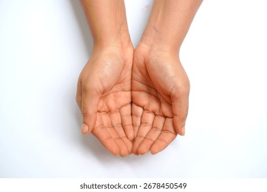 Hands of empty on white background.