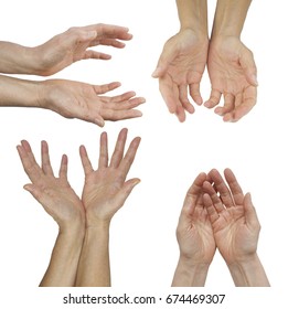 The Hands of an Energy Healing Practitioner - female hands in four different cupped position isolated on a  background  