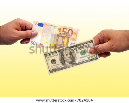 Hands Exchanges Euros With Dollars Hands Exchanges Euros With Dollars