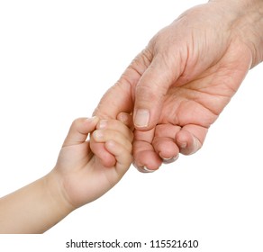 hands family grandson and old grandfather. isolated on white background