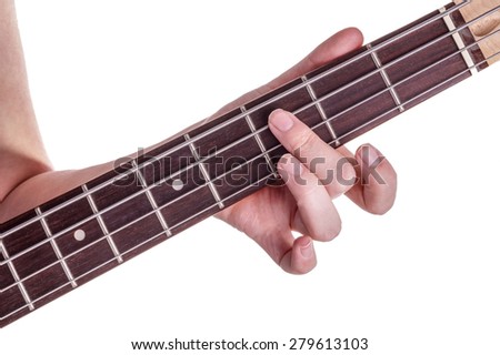 Hands of an female teenager plays guitar, Isolated on white
