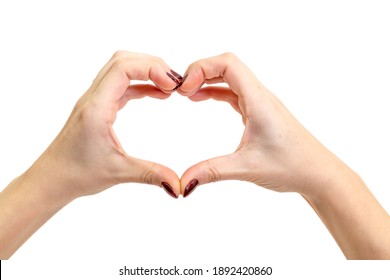 Hands Forming A Heart On White Background. Valentine Concept.