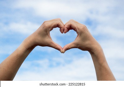 Hands Forming A Heart Shape With Sky And Cloud