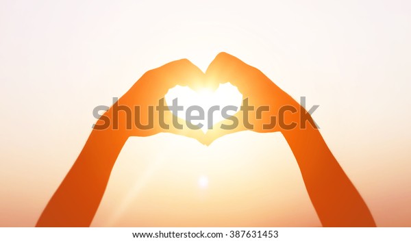 Hands Forming Heart Shape Sunset Silhouette Stock Photo 387631453 ...