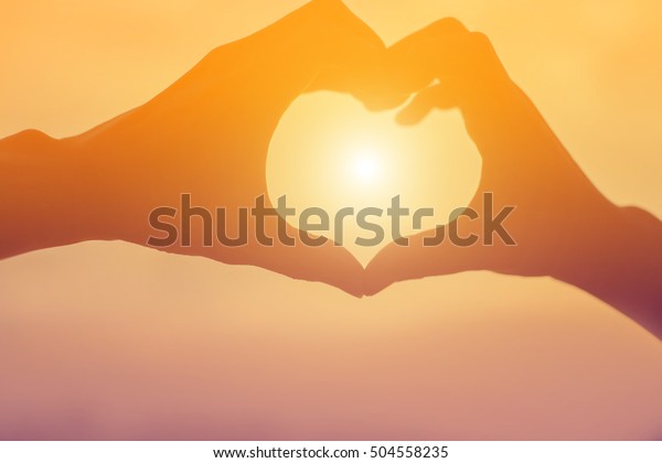 Hands Forming Heart Shape Sunset Silhouette Stock Photo 504558235 ...