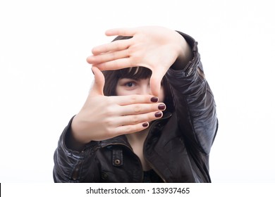 Hands forming a space in blank for insert text or design