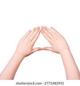 hands forming triangle shape isolated for focus attention and symbolic meaning