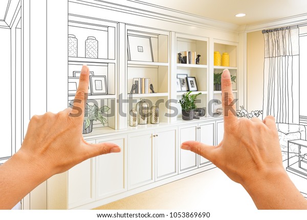 Hands Framing Custom Builtin Shelves Cabinets Stock Photo Edit