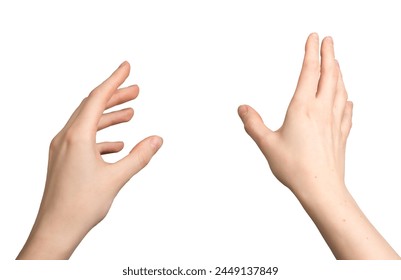 Hands gesturing, acting during VR activity, virtual reality game POV, isolated on white background. - Powered by Shutterstock