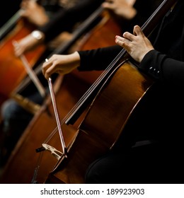 Hands girl playing cello in dark colors 